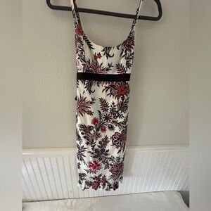Shoshanna Spaghetti strap dress with red and black floral detail. SZ: 6